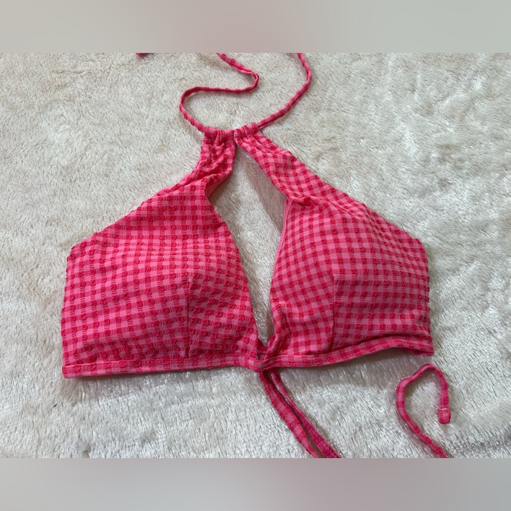 Envya Pink Checkered Keyhole Bikini Top L